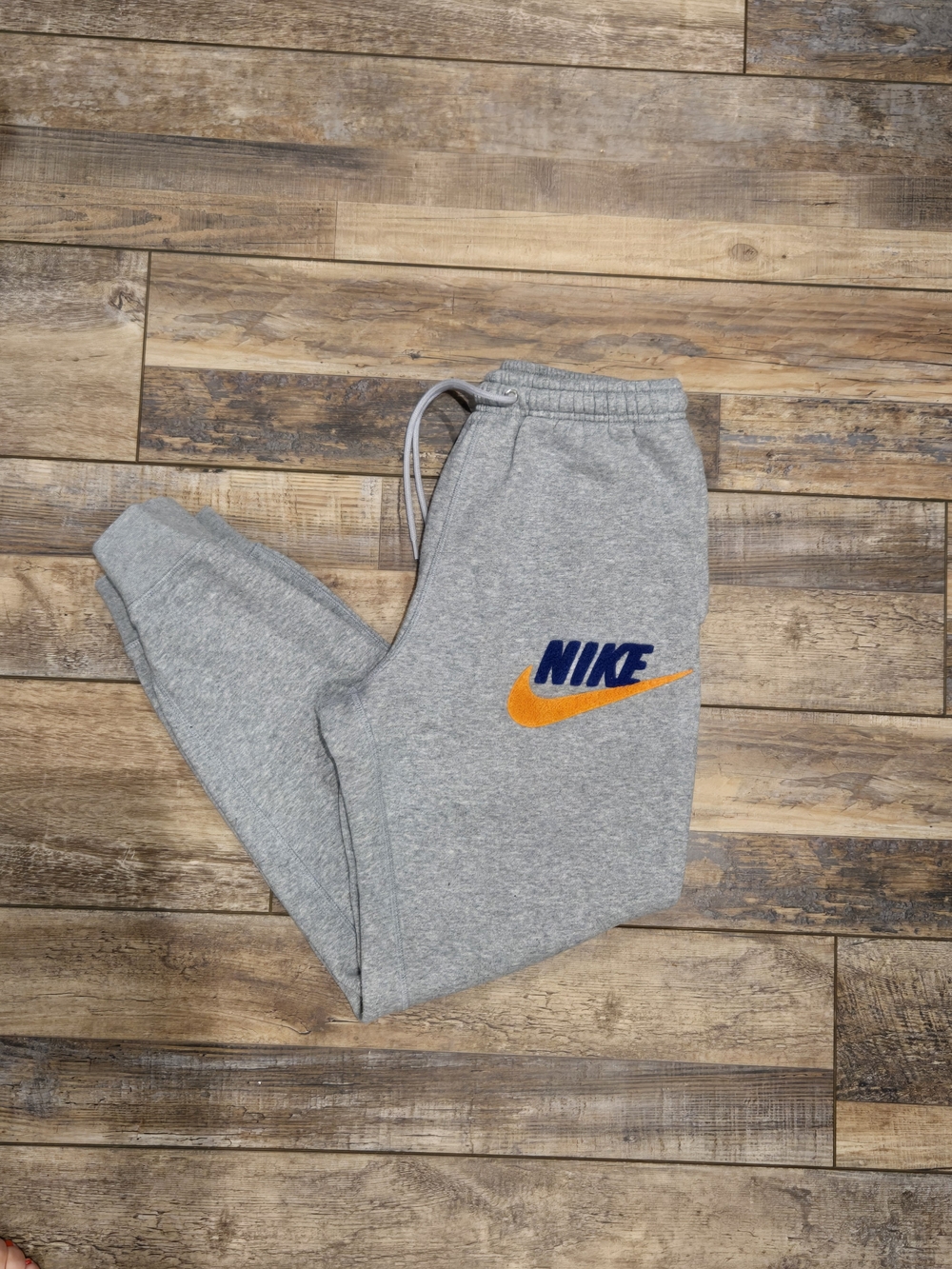 Nike Grey Fleece Joggers Orange Swoosh Chenille Logo Sweatpants Small